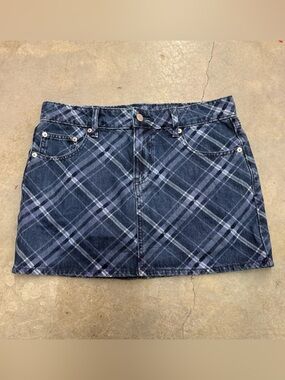 GAP Navy Plaid Denim Mini Skirt